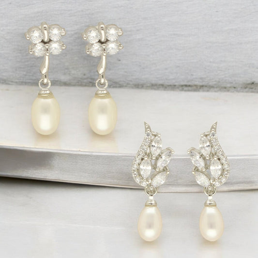 J Pearls Hansa Pearl Earrings Pack 2 - Swadesiicart