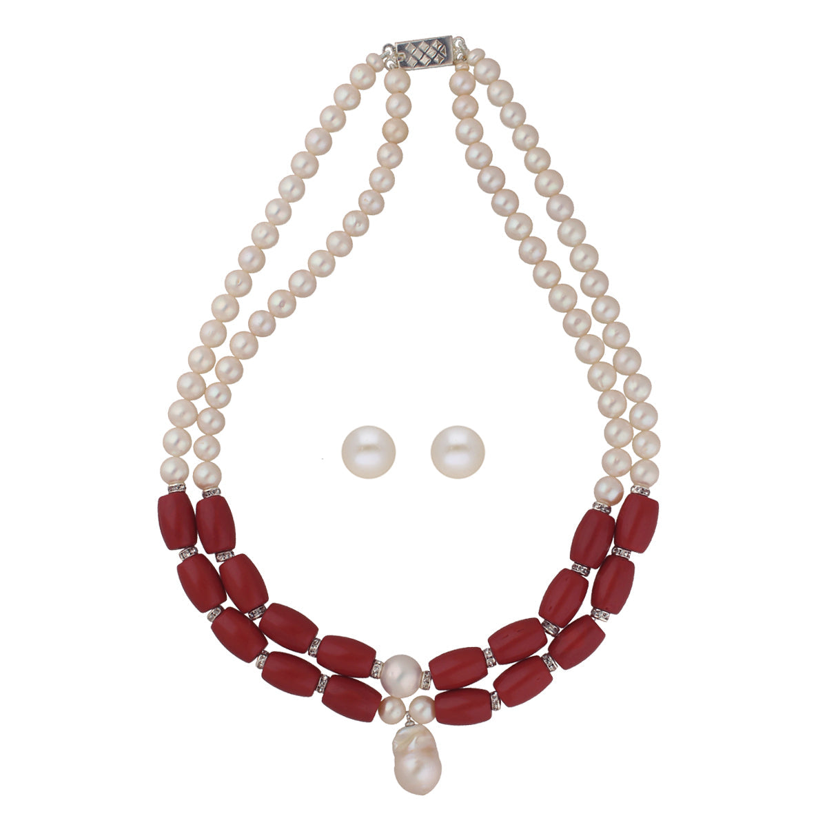 J Pearls Cherry 2 Lines Round Pearl Necklaces | Swadesiicart