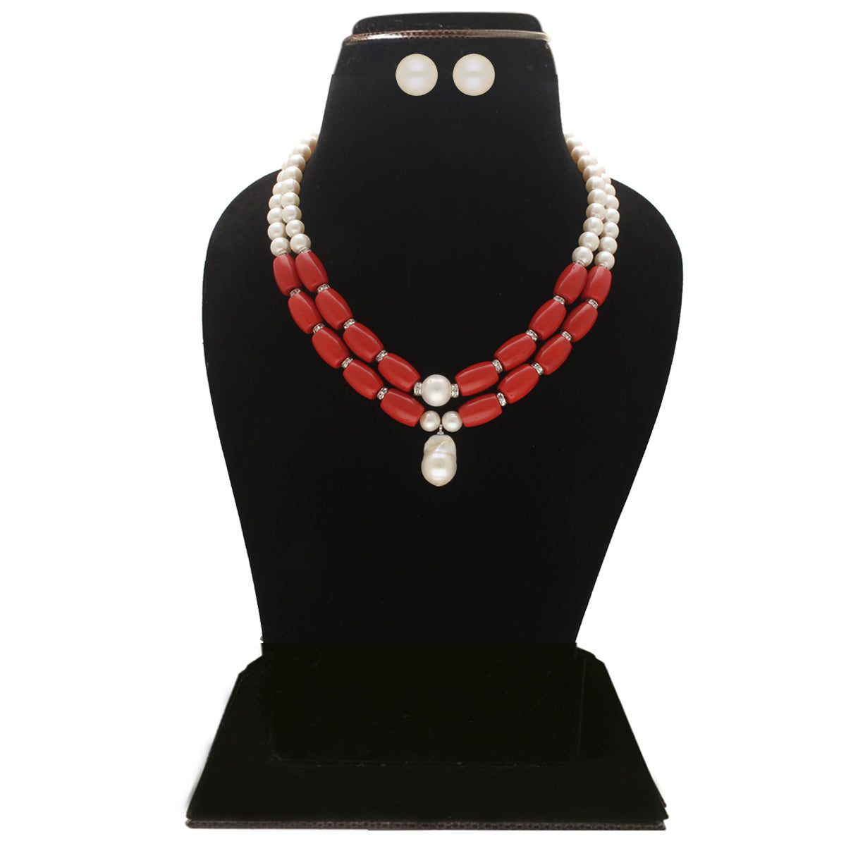 J Pearls Cherry 2 Lines Round Pearl Necklaces | Swadesiicart