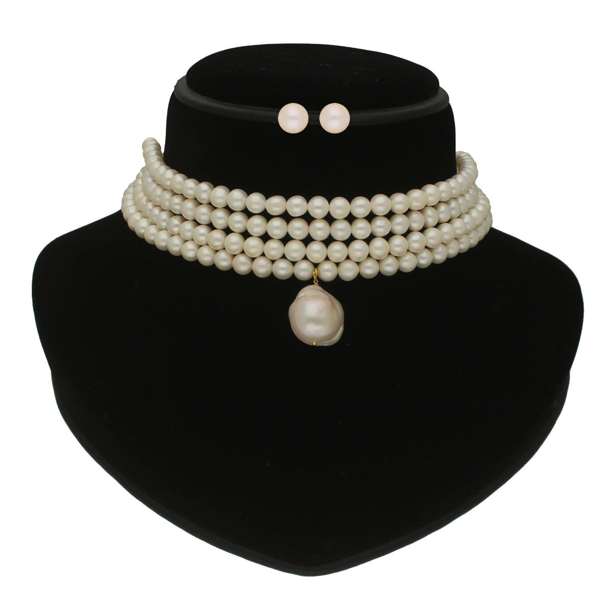 J Pearls Iha 4 Lines Round Pearl Choker Set | Swadesiicart