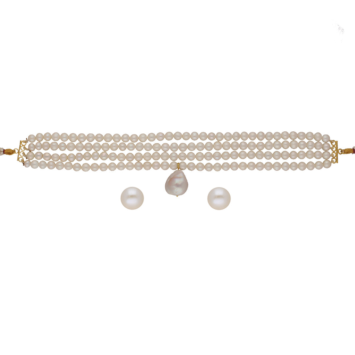 J Pearls Iha 4 Lines Round Pearl Choker Set | Swadesiicart