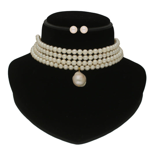J Pearls Iha 4 Lines Round Pearl Choker Set | Swadesiicart