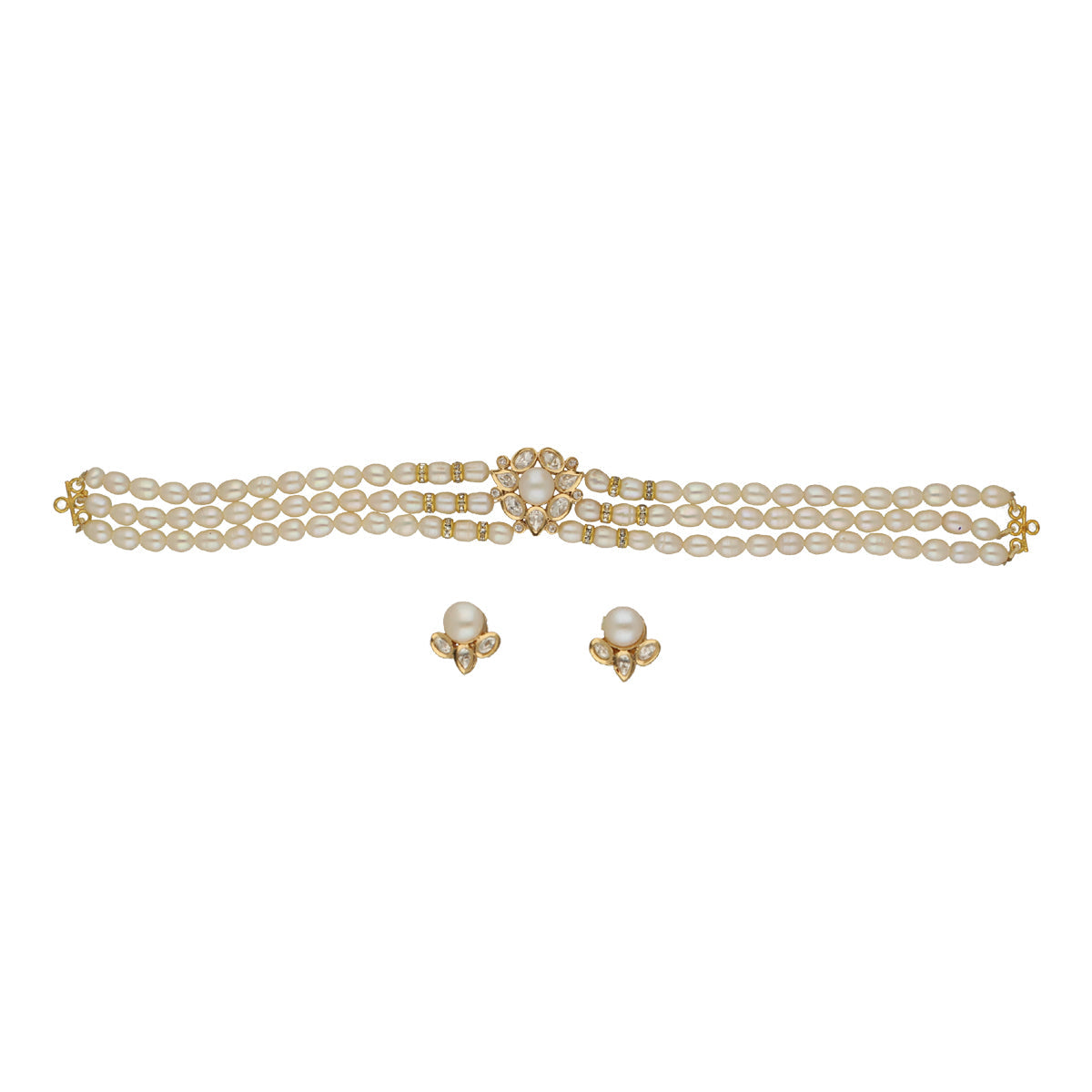 J Pearls Zivah 3 Lines Pearl Choker Set | Swadesiicart