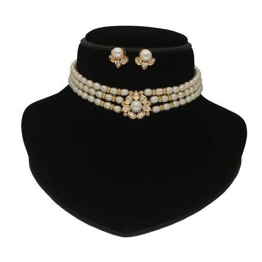J Pearls Zivah 3 Lines Pearl Choker Set | Swadesiicart