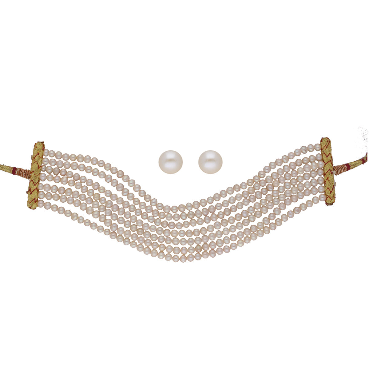 J Pearls Qiyara 7 Lines Baroque Pearl Choker Set | Swadesiicart
