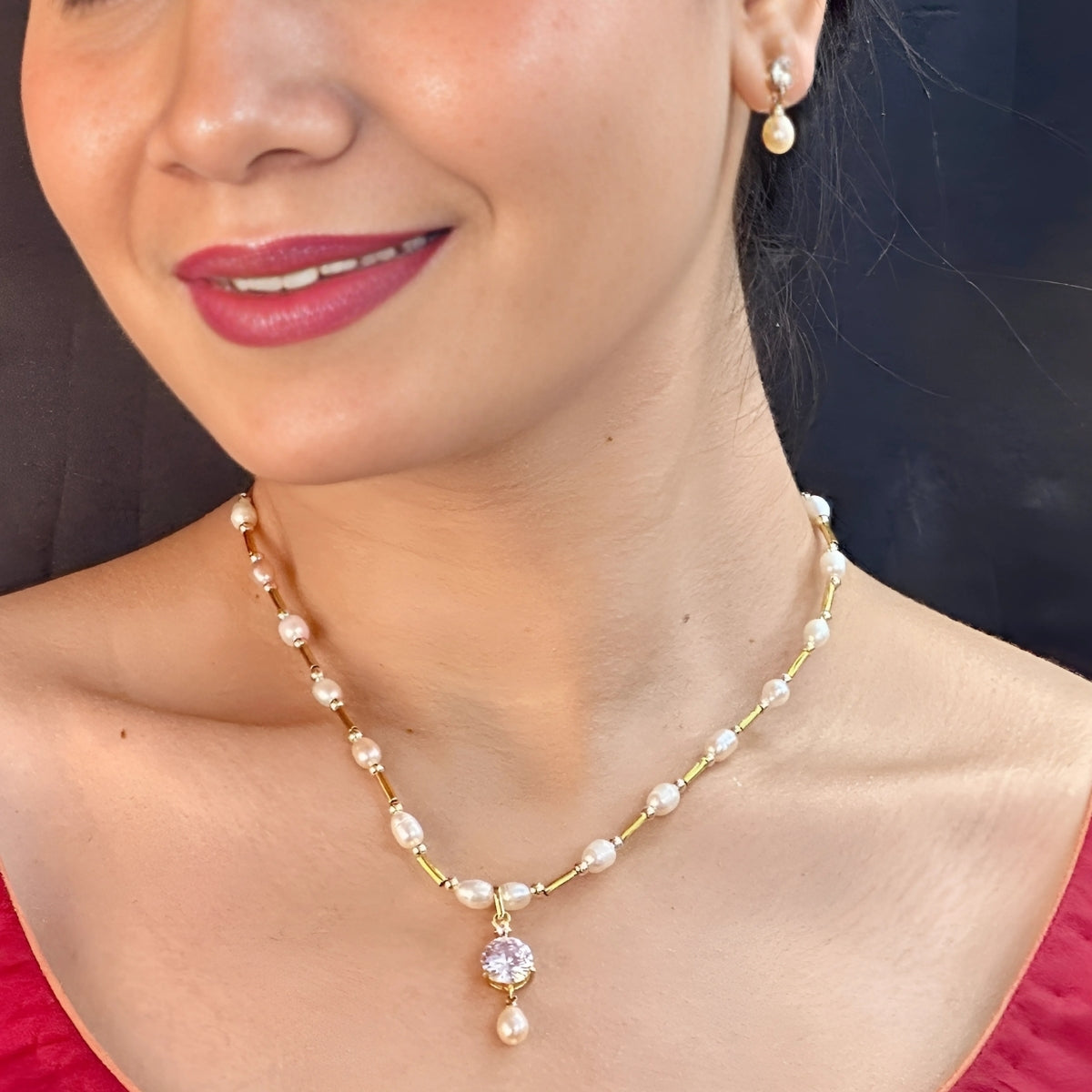 J Pearls Remy Pearl Pendant Set | Swadesiicart