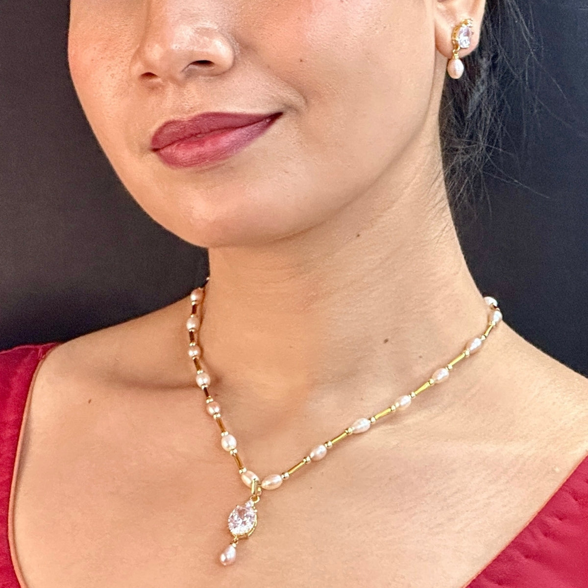 J Pearls Jeeval Pearl Pendant Set | Swadesiicart