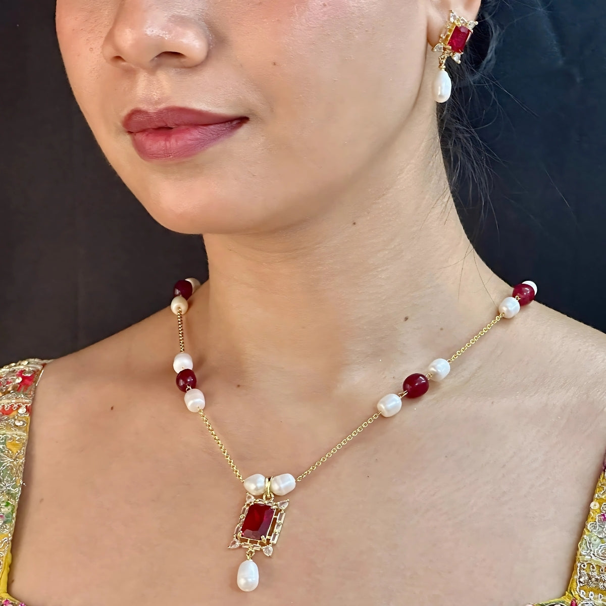 J Pearls Elysia Pearl Pendant Set | Swadesiicart