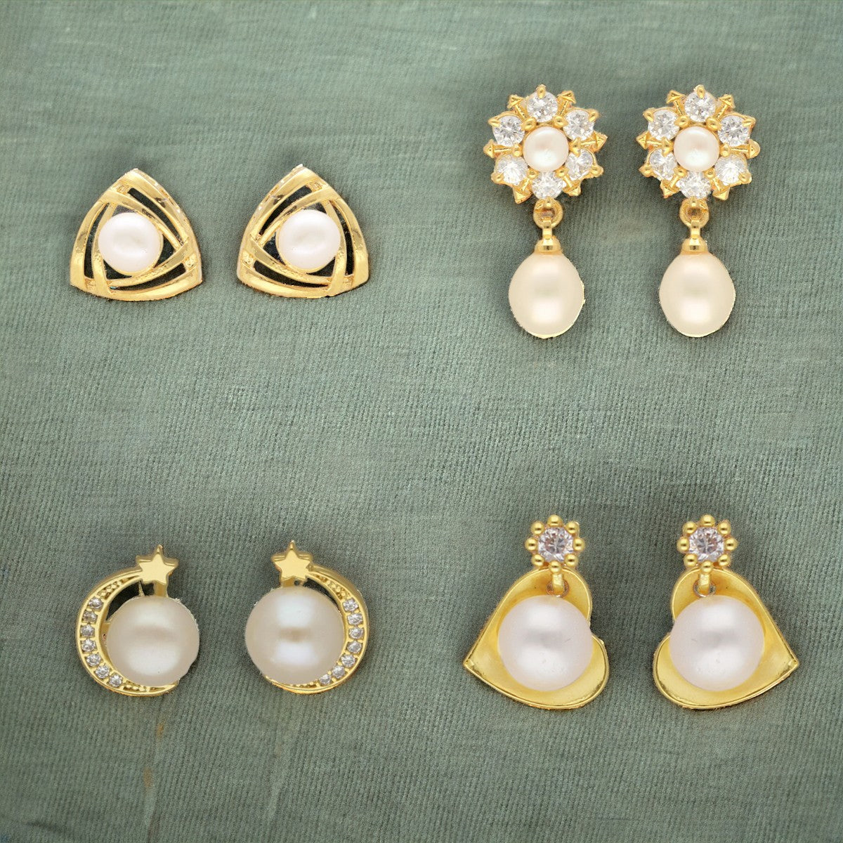 J Pearls Elegance Combo Of 4Pair Earrings - Swadesiicart