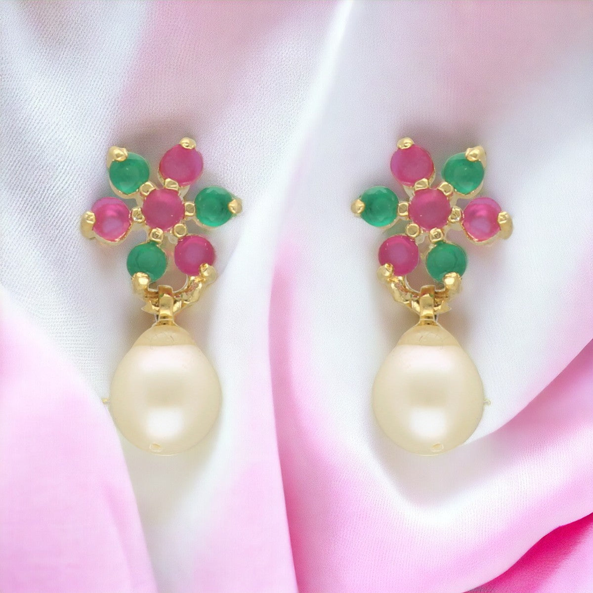 J Pearls Colourful Combo Of 3Pair Earrings - Swadesiicart