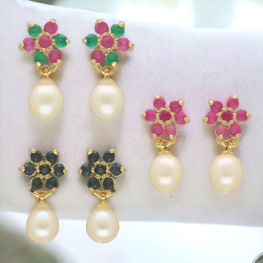 J Pearls Colourful Combo Of 3Pair Earrings - Swadesiicart