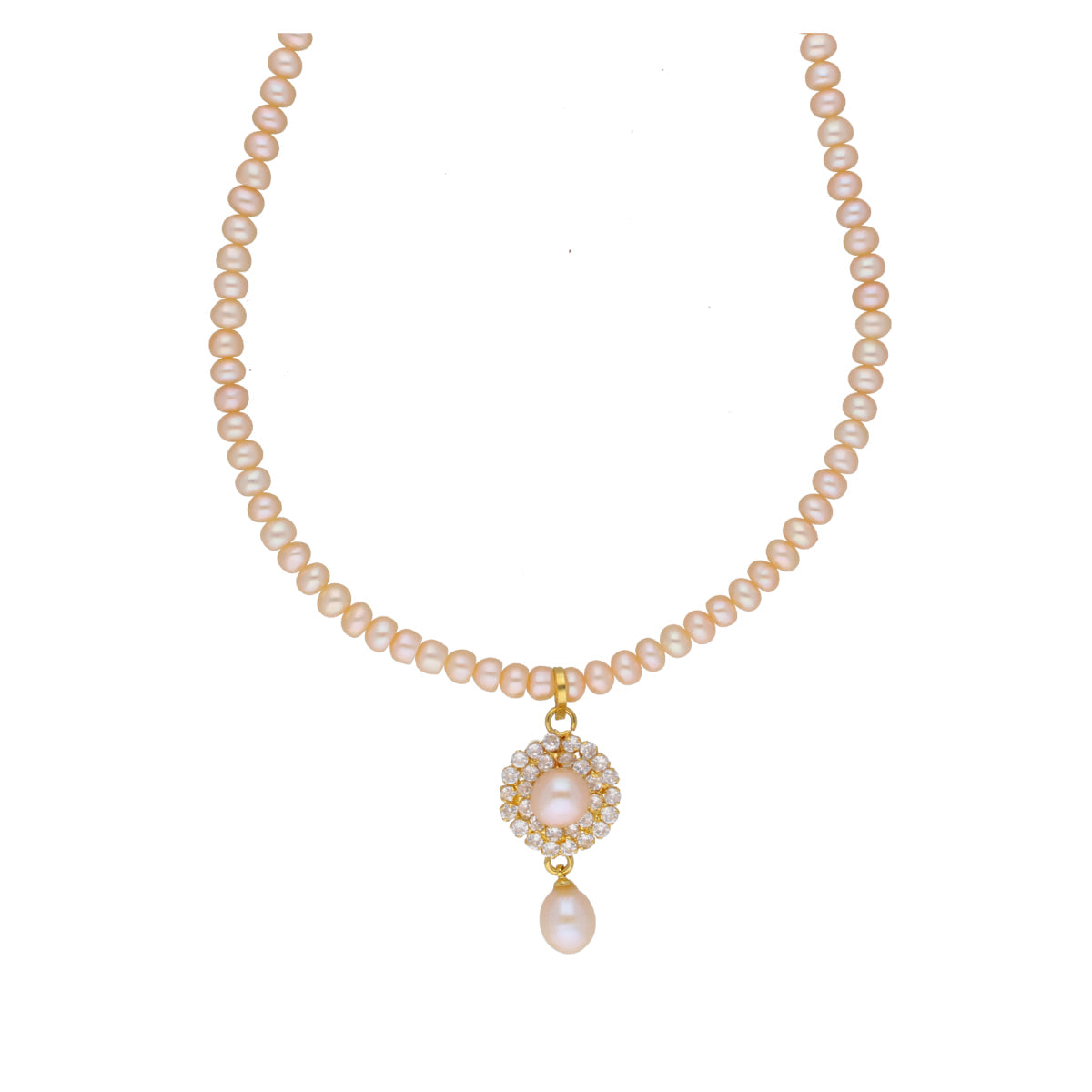 J Pearls Qushi 1 Line Button Pearl Set - Real Pearl Jewelry - Swadesiicart