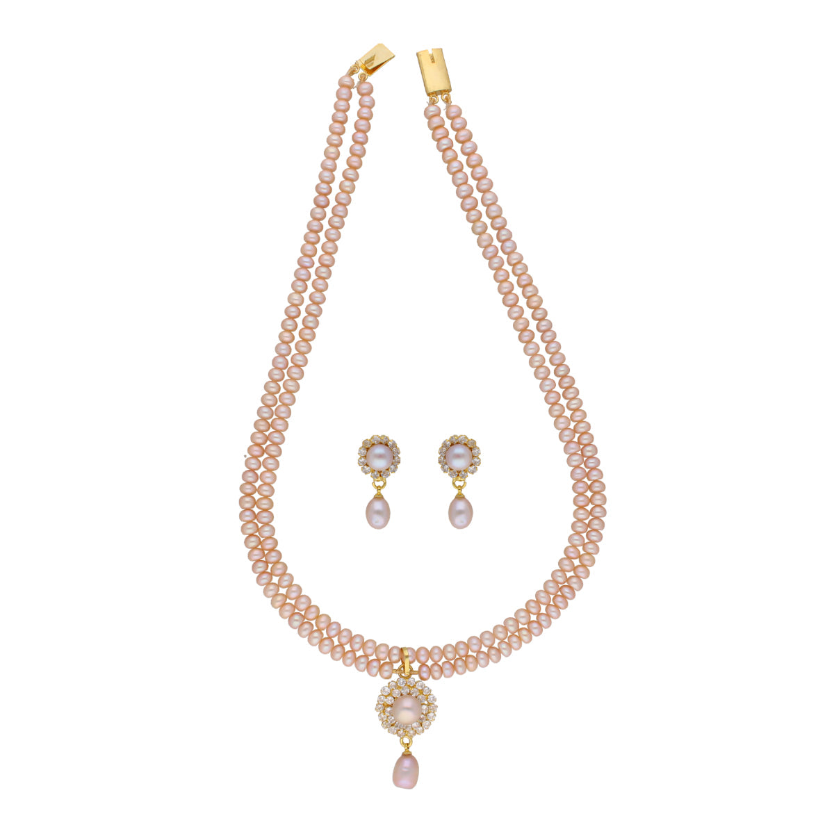 J Pearls Siddhi 2 Lines Button Pearl Set - Real Pearl Jewelry - Swadesiicart