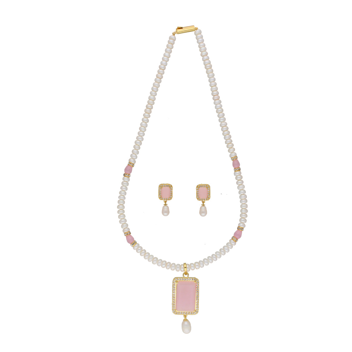 J Pearls Anahita 1 Line Square Pearl Set - Real Pearl Jewelry - Swadesiicart