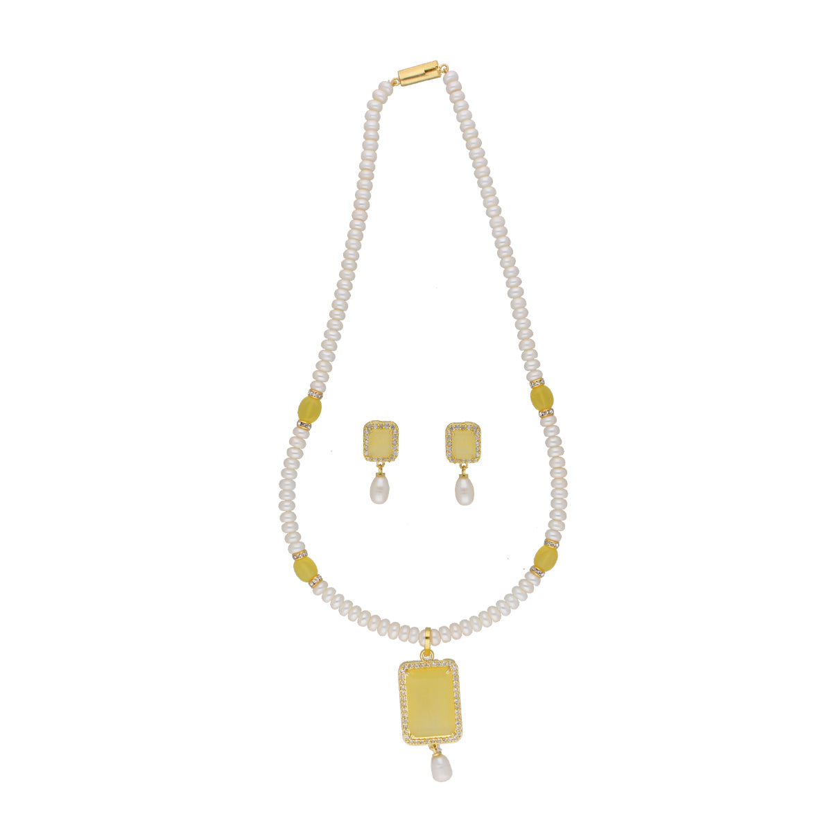 J Pearls Daksina 1 Line Square Pearl Set - Real Pearl Jewelry - Swadesiicart