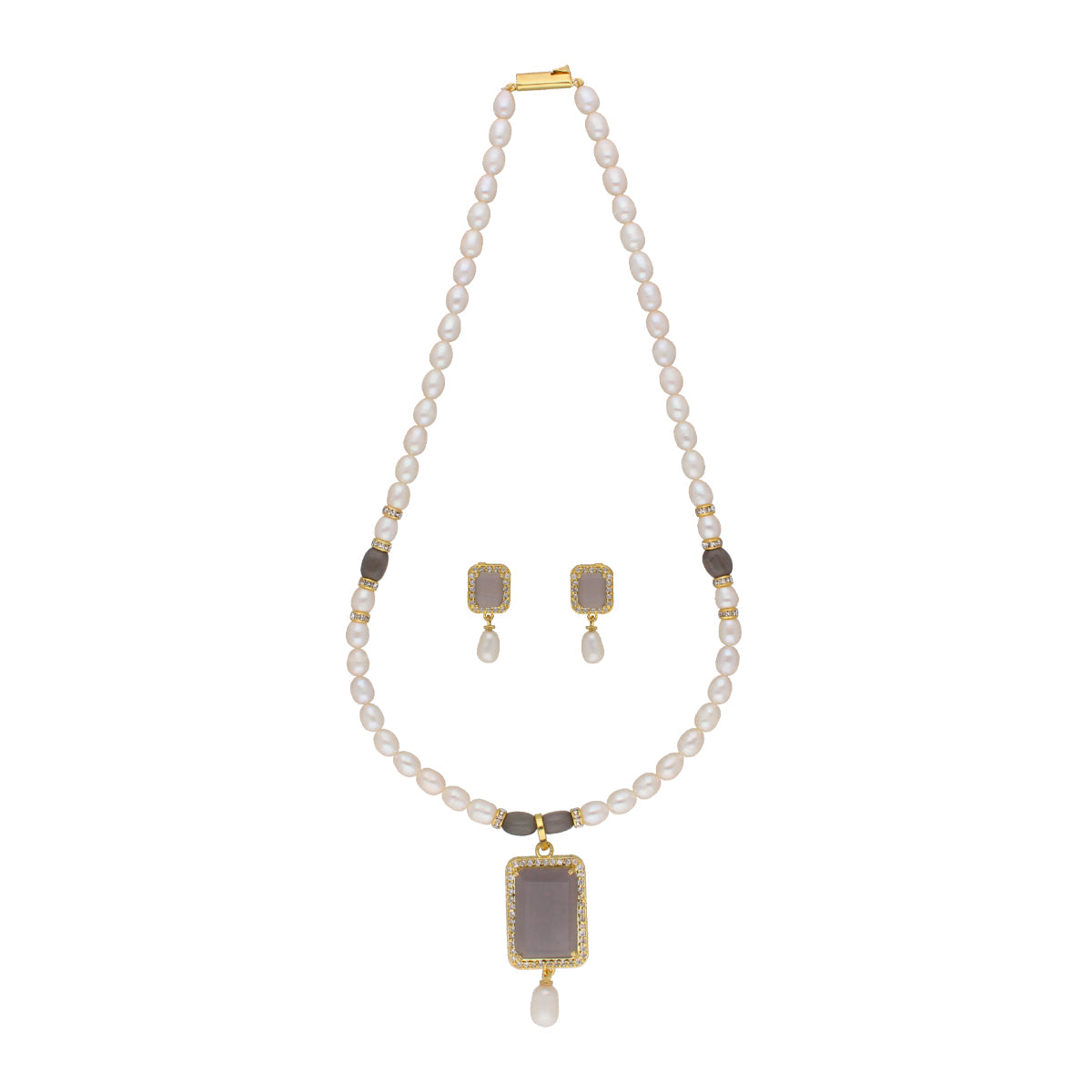 J Pearls Abarna 1 Line Square Pearl Set - Real Pearl Jewelry - Swadesiicart