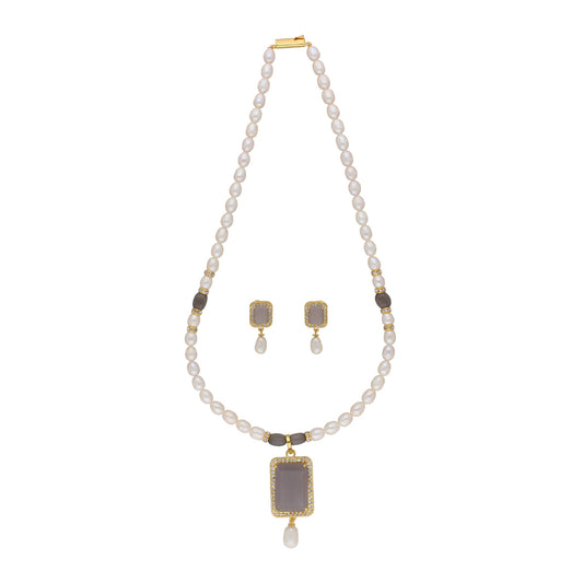 J Pearls Abarna 1 Line Square Pearl Set - Real Pearl Jewelry - Swadesiicart