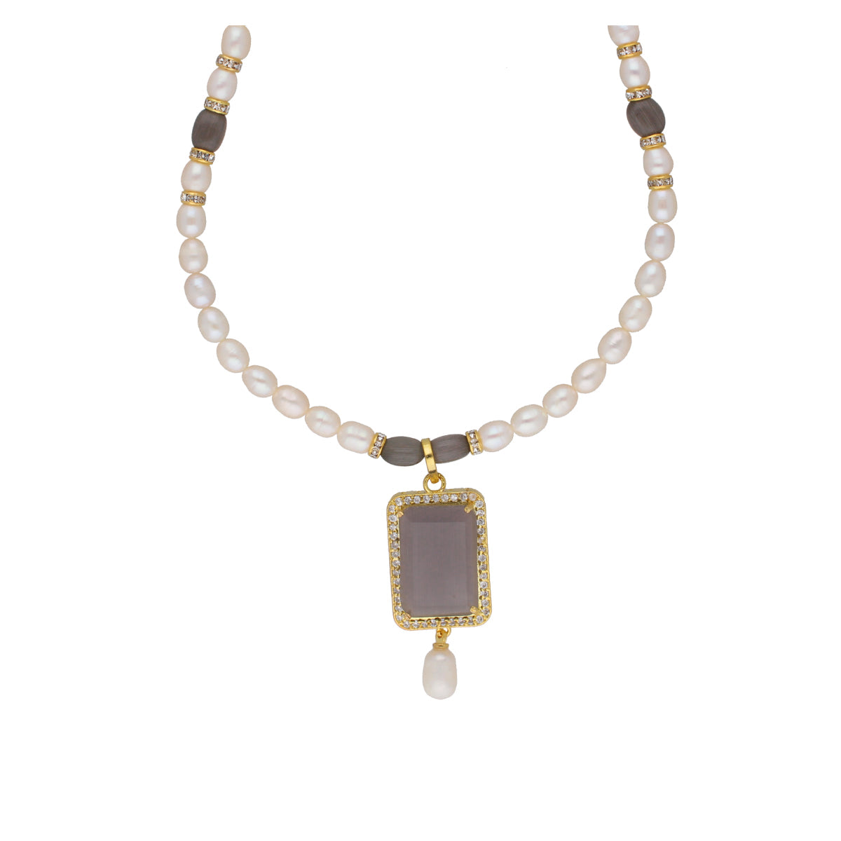 J Pearls Abarna 1 Line Square Pearl Set - Real Pearl Jewelry - Swadesiicart