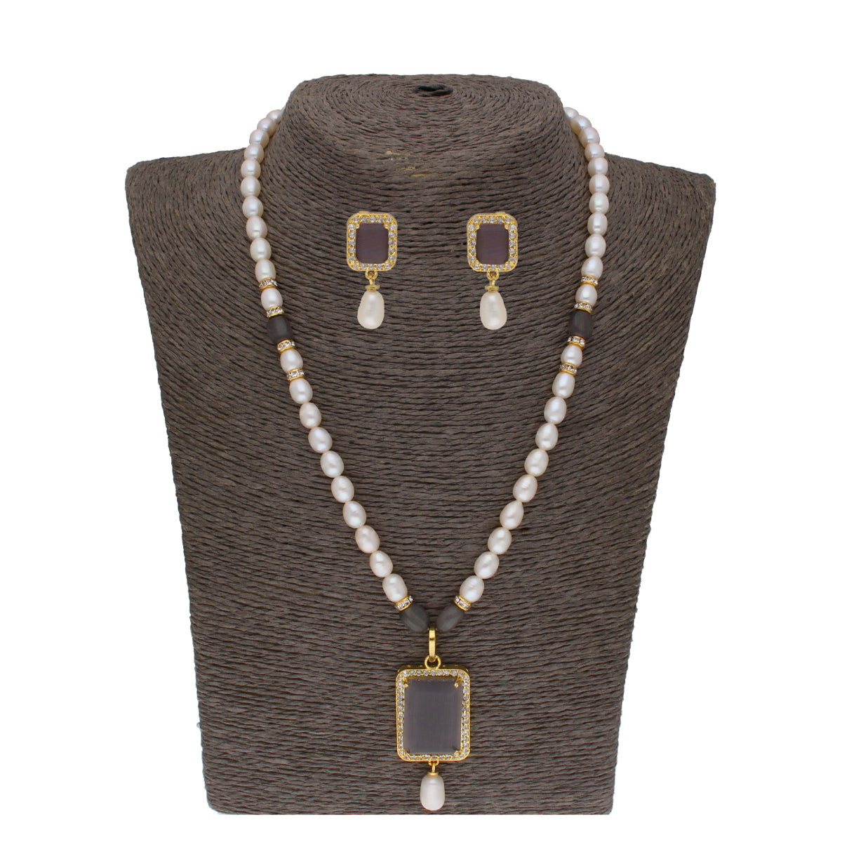 J Pearls Abarna 1 Line Square Pearl Set - Real Pearl Jewelry - Swadesiicart