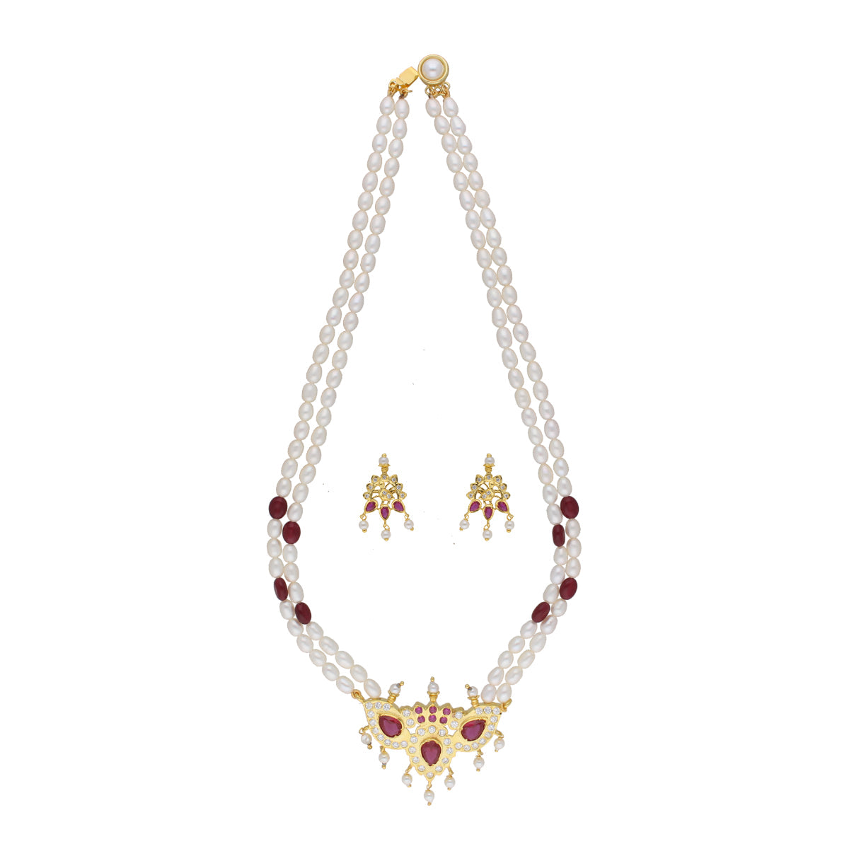 J Pearls Abharika 2 Lines Oval Pearl Necklaces - Real Pearl Jewelry | Swadesiicart