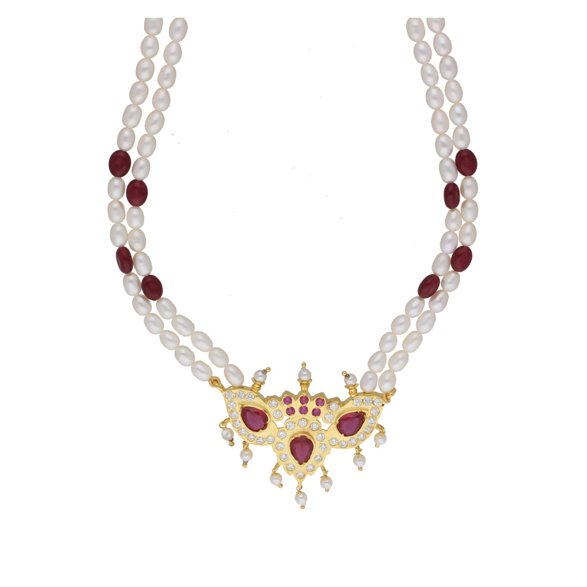 J Pearls Abharika 2 Lines Oval Pearl Necklaces - Real Pearl Jewelry | Swadesiicart