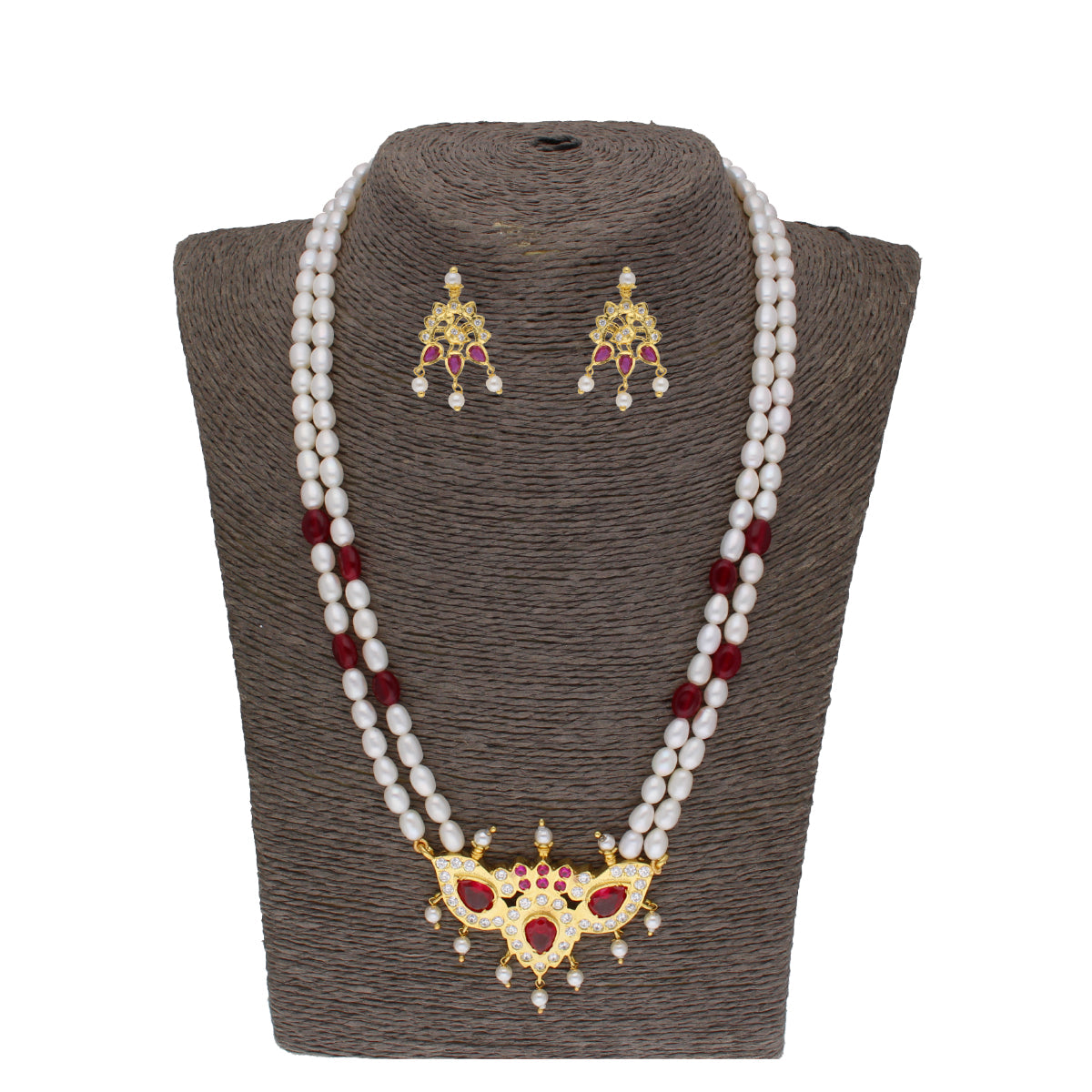 J Pearls Abharika 2 Lines Oval Pearl Necklaces - Real Pearl Jewelry | Swadesiicart