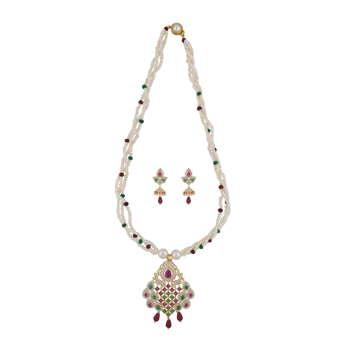 J Pearls Gamini 3 Lines Seed Pearl Necklaces - Real Pearl Jewelry | Swadesiicart
