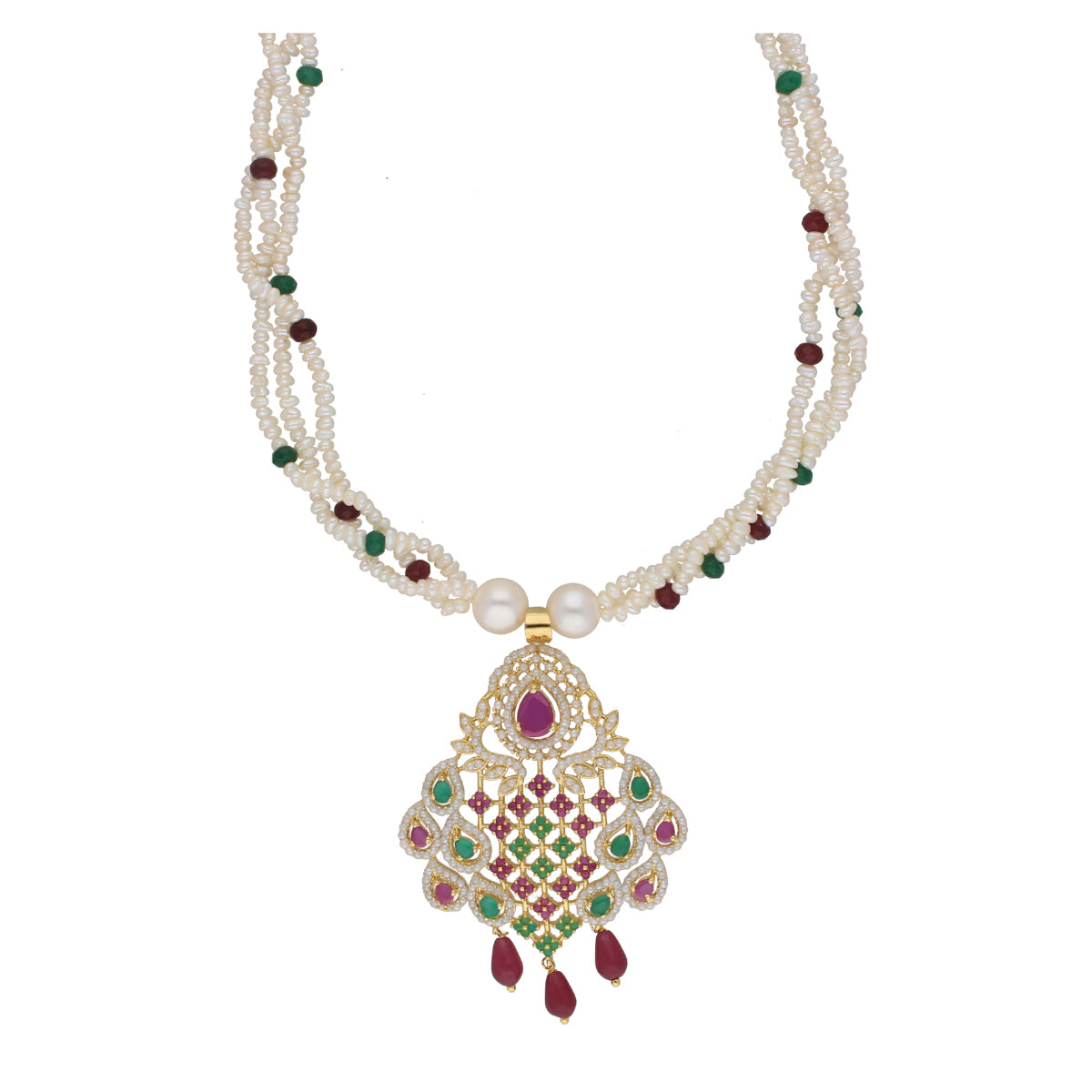 J Pearls Gamini 3 Lines Seed Pearl Necklaces - Real Pearl Jewelry | Swadesiicart