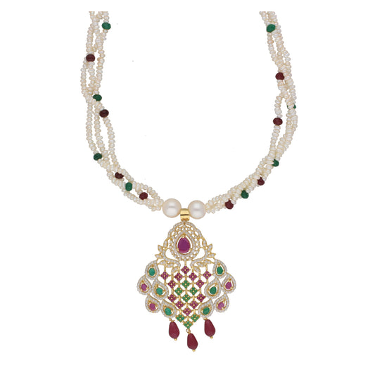J Pearls Gamini 3 Lines Seed Pearl Necklaces - Real Pearl Jewelry | Swadesiicart