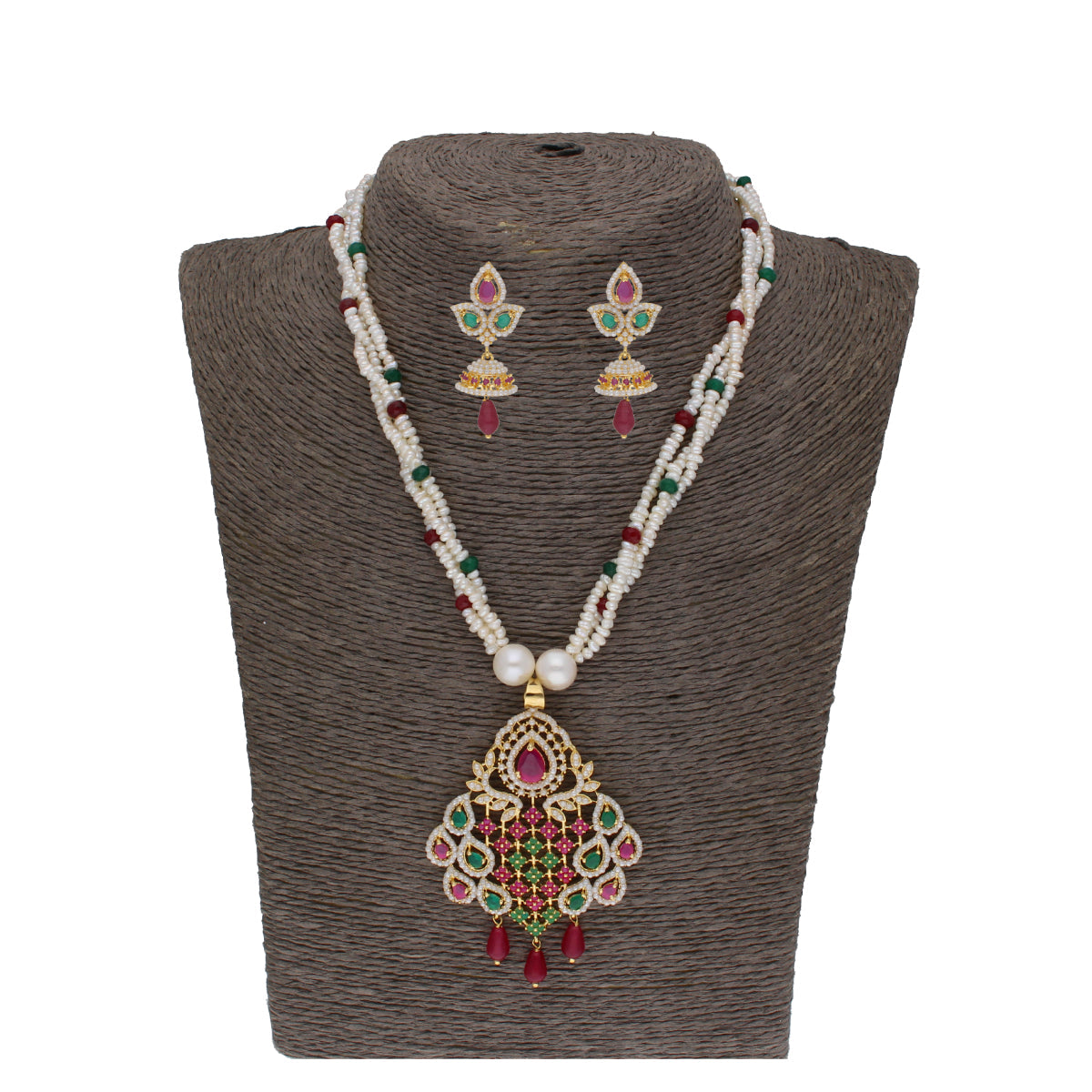 J Pearls Gamini 3 Lines Seed Pearl Necklaces - Real Pearl Jewelry | Swadesiicart