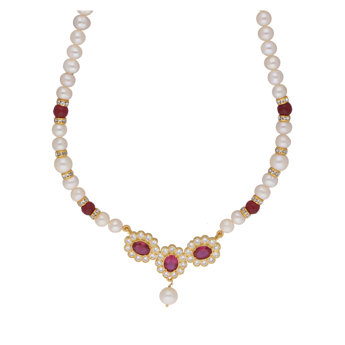 J Pearls Januja 1 Line Round Pearl Necklaces - Real Pearl Jewelry | Swadesiicart