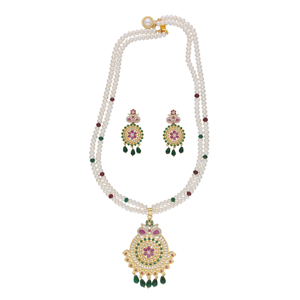 J Pearls Kashika 2 Lines Round Pearl Necklaces - Real Pearl Jewelry | Swadesiicart
