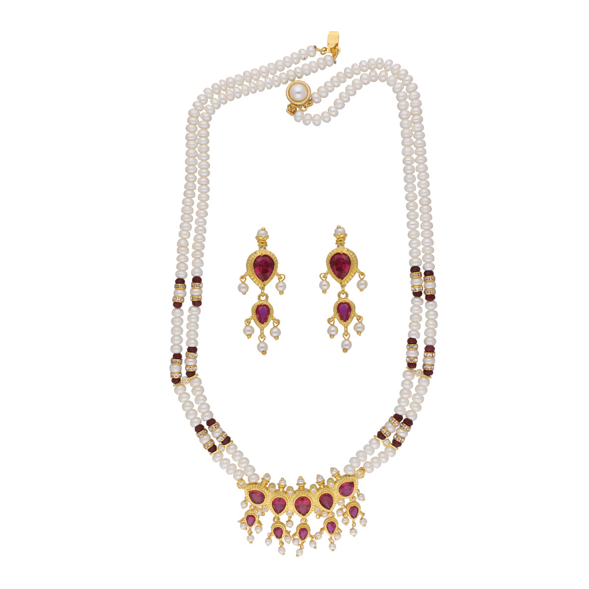 J Pearls Lajita 2 Lines Oval Pearl Necklaces - Real Pearl Jewelry | Swadesiicart
