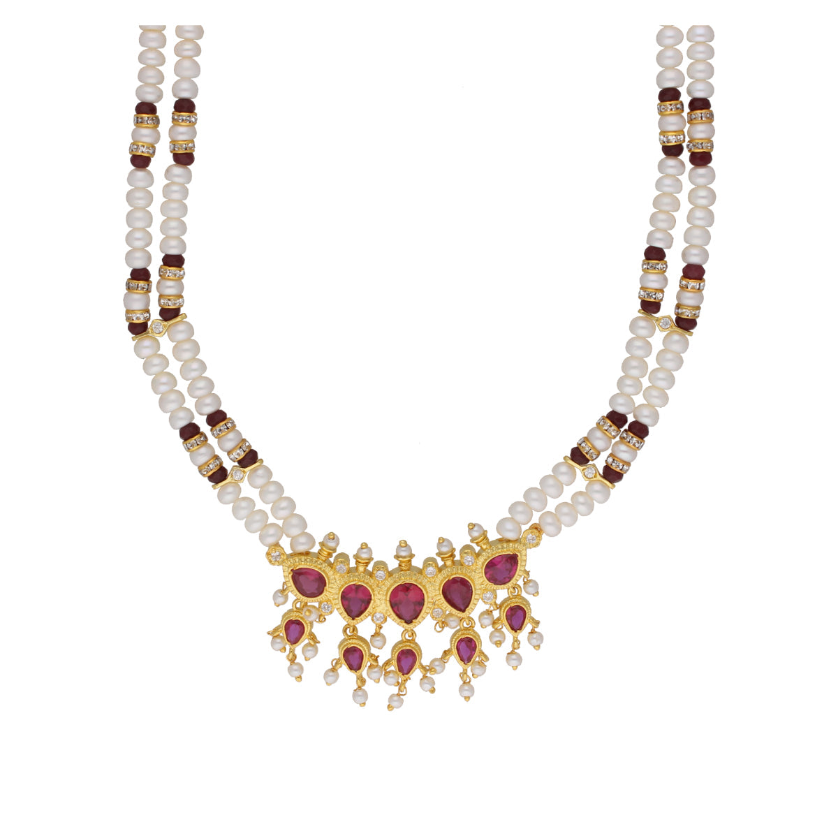 J Pearls Lajita 2 Lines Oval Pearl Necklaces - Real Pearl Jewelry | Swadesiicart