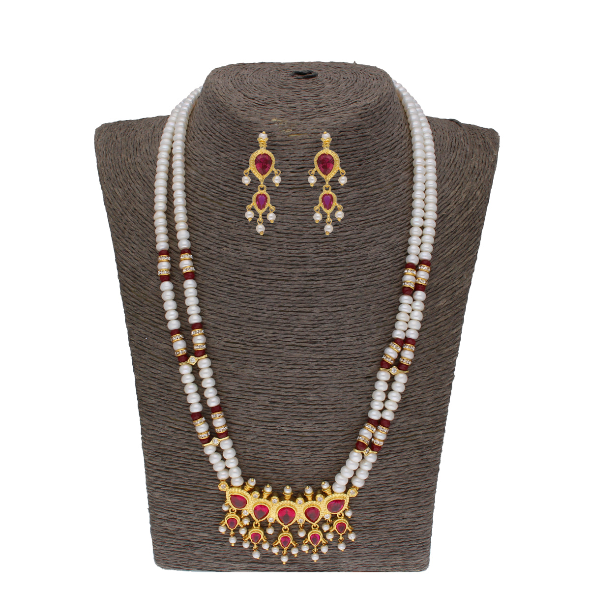 J Pearls Lajita 2 Lines Oval Pearl Necklaces - Real Pearl Jewelry | Swadesiicart