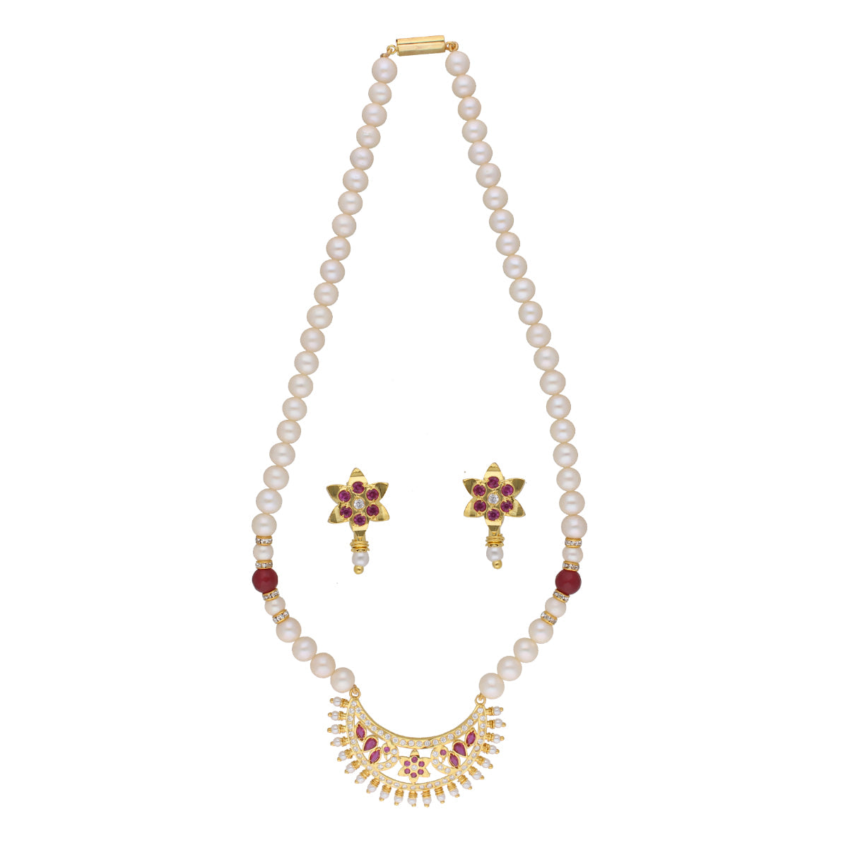 J Pearls Qayanat 1 Line Oval Pearl Necklaces - Real Pearl Jewelry | Swadesiicart