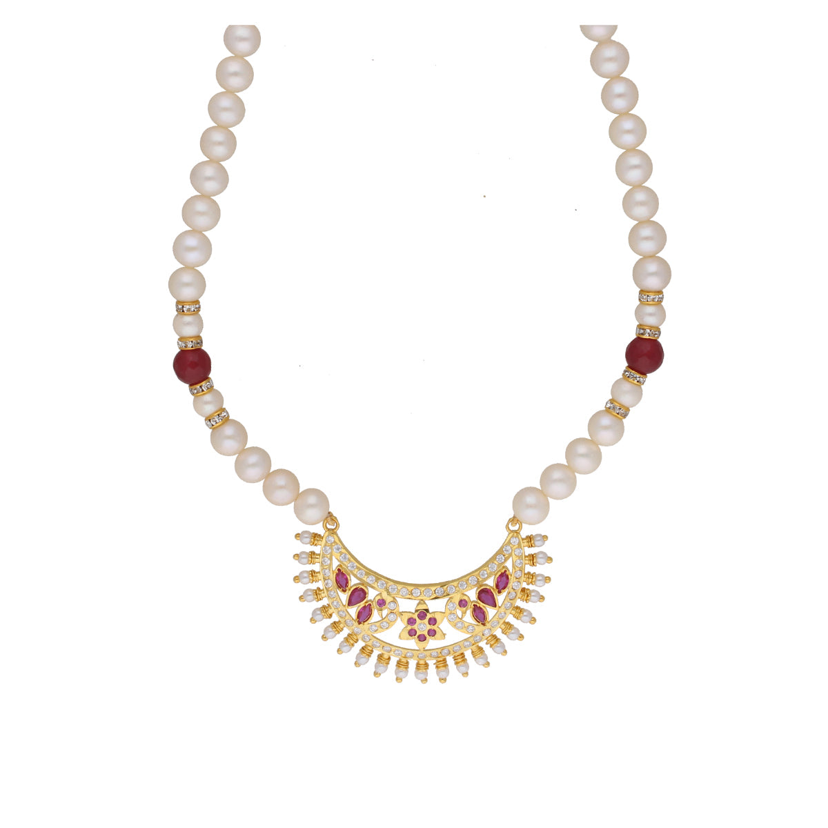 J Pearls Qayanat 1 Line Oval Pearl Necklaces - Real Pearl Jewelry | Swadesiicart