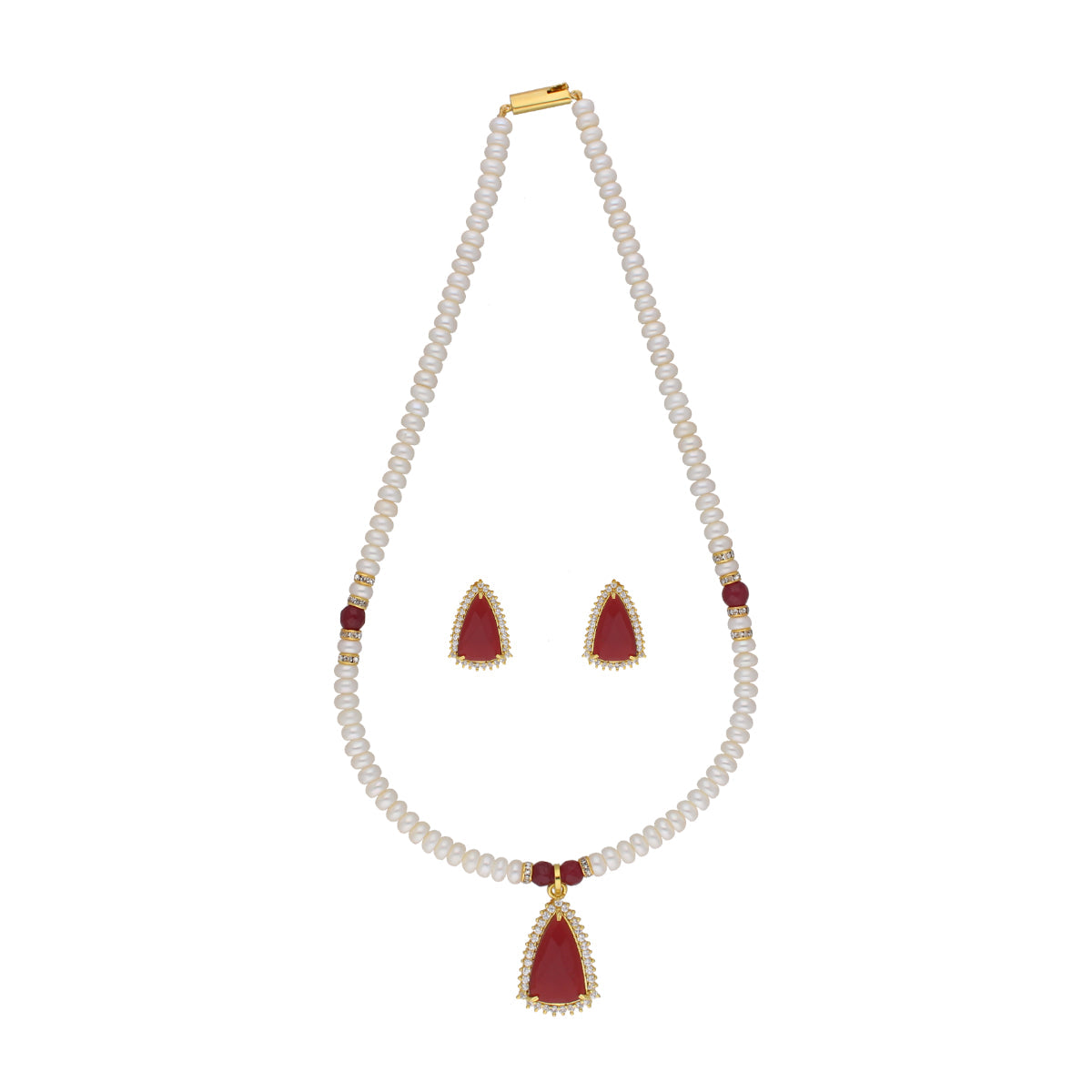 J Pearls Abeedha 1 Line Button Pearl Set - Real Pearl Jewelry - J Pearls