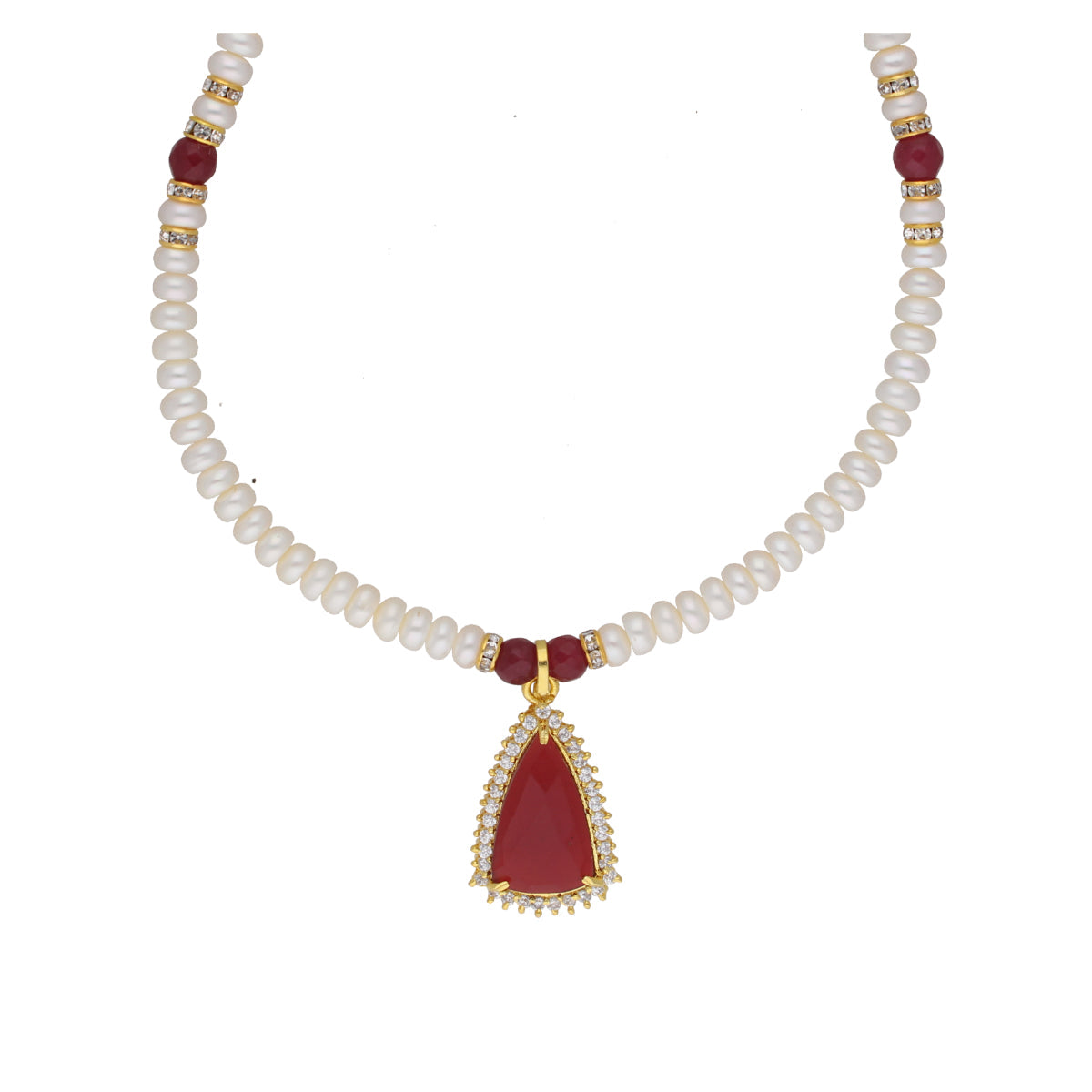 J Pearls Abeedha 1 Line Button Pearl Set - Real Pearl Jewelry - Swadesiicart