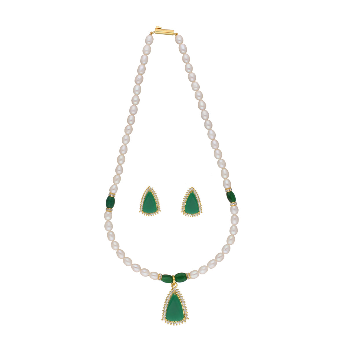J Pearls Saanvi 1 Line Oval Pearl Set - Real Pearl Jewelry - Swadesiicart