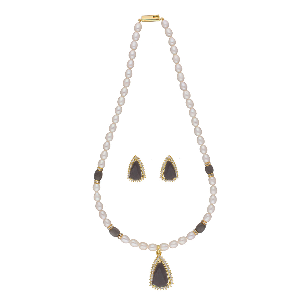J Pearls Riya 1 Line Oval Pearl Set - Real Pearl Jewelry - Swadesiicart