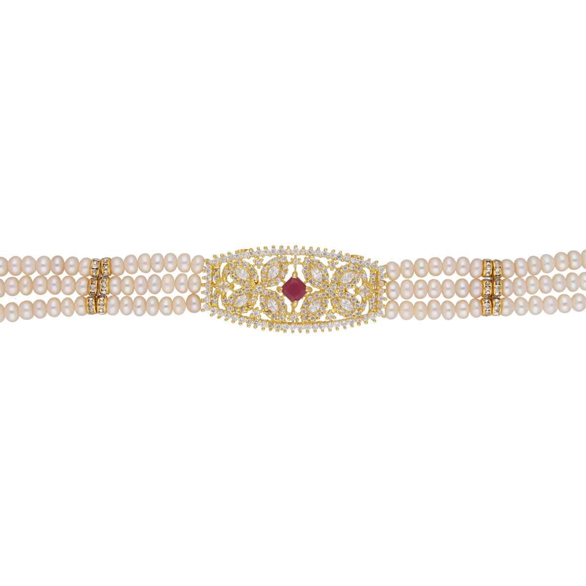 J Pearls Kyra 3 Lines Round Choker Set - Real Pearl Jewelry | Swadesiicart