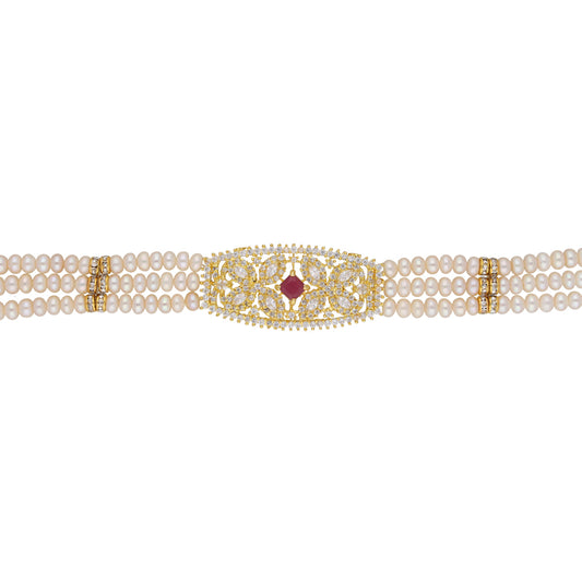 J Pearls Kyra 3 Lines Round Choker Set - Real Pearl Jewelry | Swadesiicart