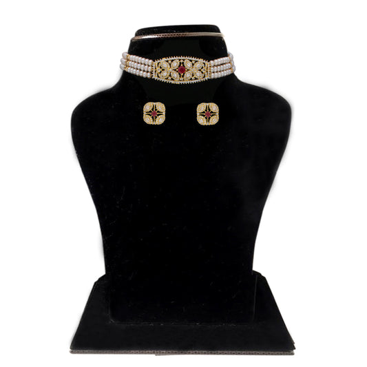 J Pearls Kyra 3 Lines Round Choker Set - Real Pearl Jewelry | Swadesiicart