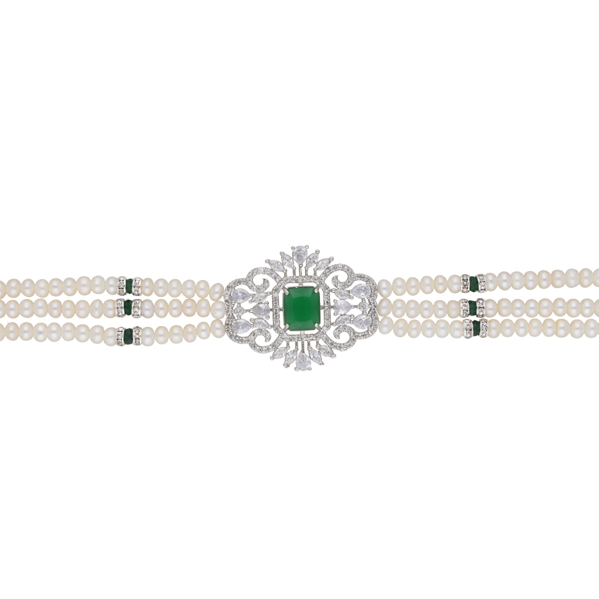 J Pearls Fatema 3 Lines Button Choker Set - Real Pearl Jewelry | Swadesiicart