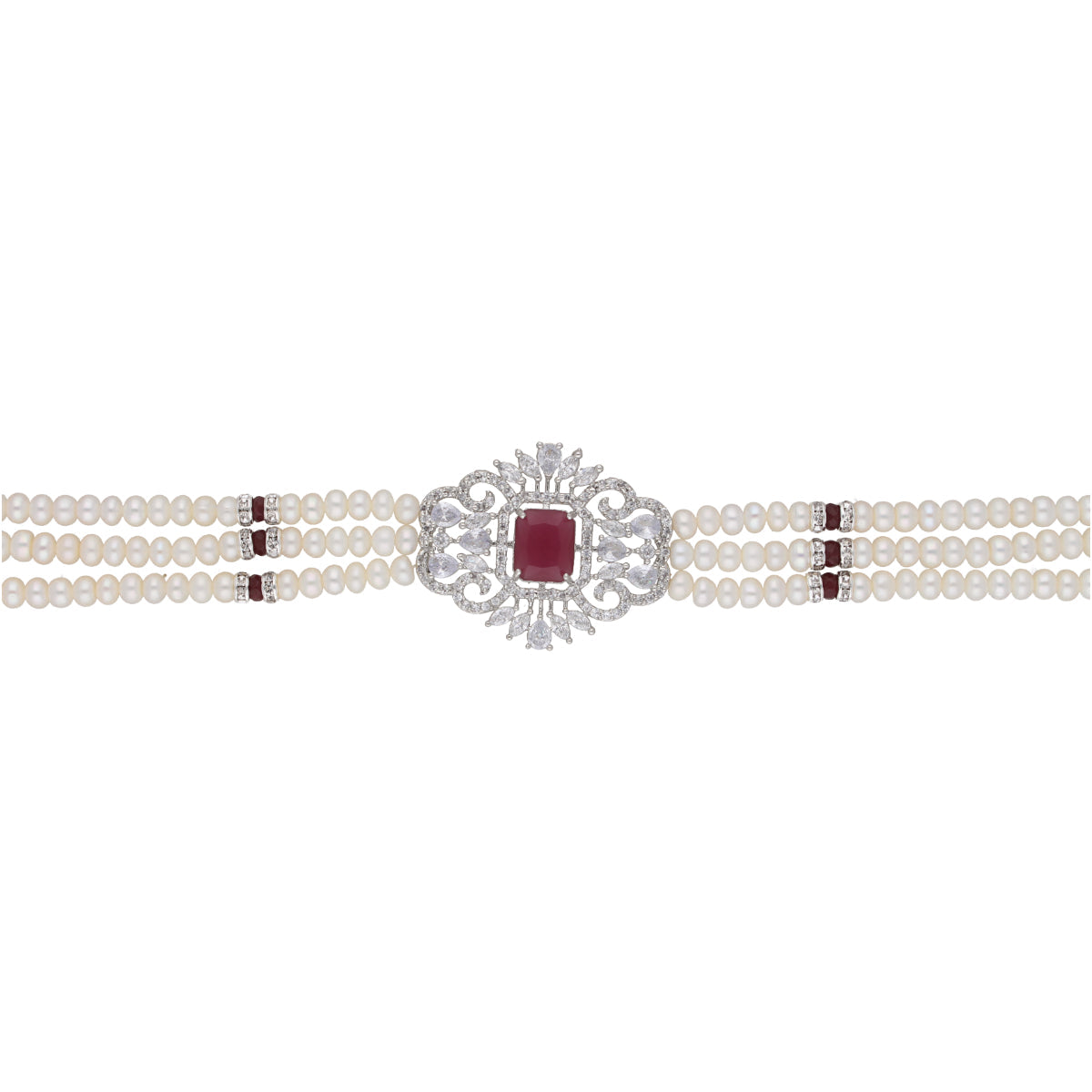 J Pearls Jabala 3 Lines Button Choker Set - Real Pearl Jewelry | Swadesiicart