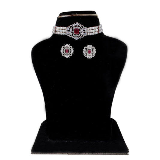J Pearls Jabala 3 Lines Button Choker Set - Real Pearl Jewelry | Swadesiicart