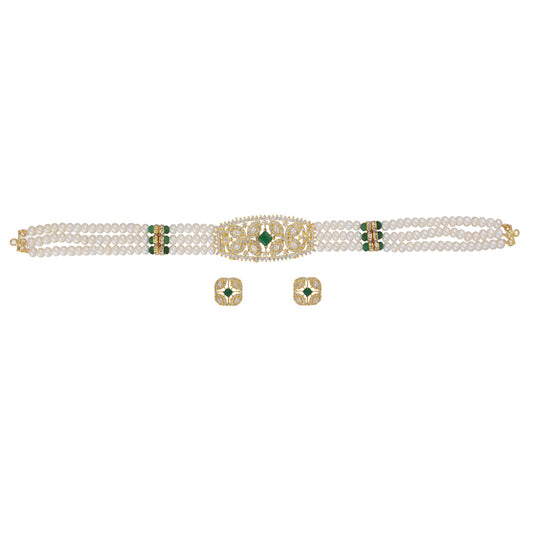 J Pearls Kavya 3 Lines Round Choker Set - Real Pearl Jewelry | Swadesiicart