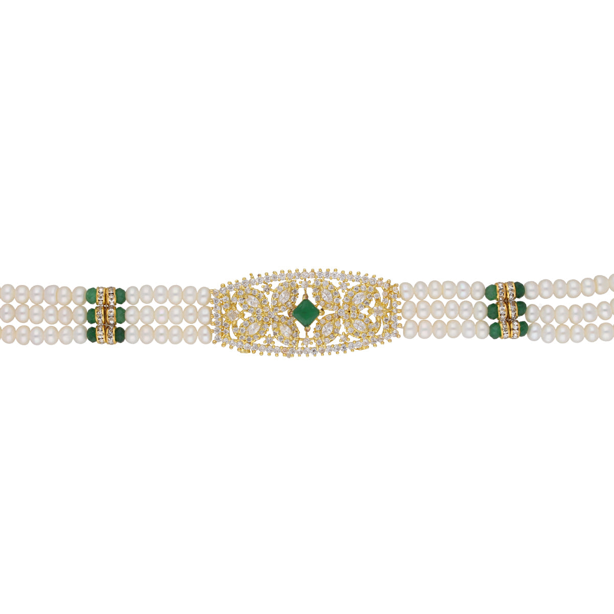 J Pearls Kavya 3 Lines Round Choker Set - Real Pearl Jewelry | Swadesiicart