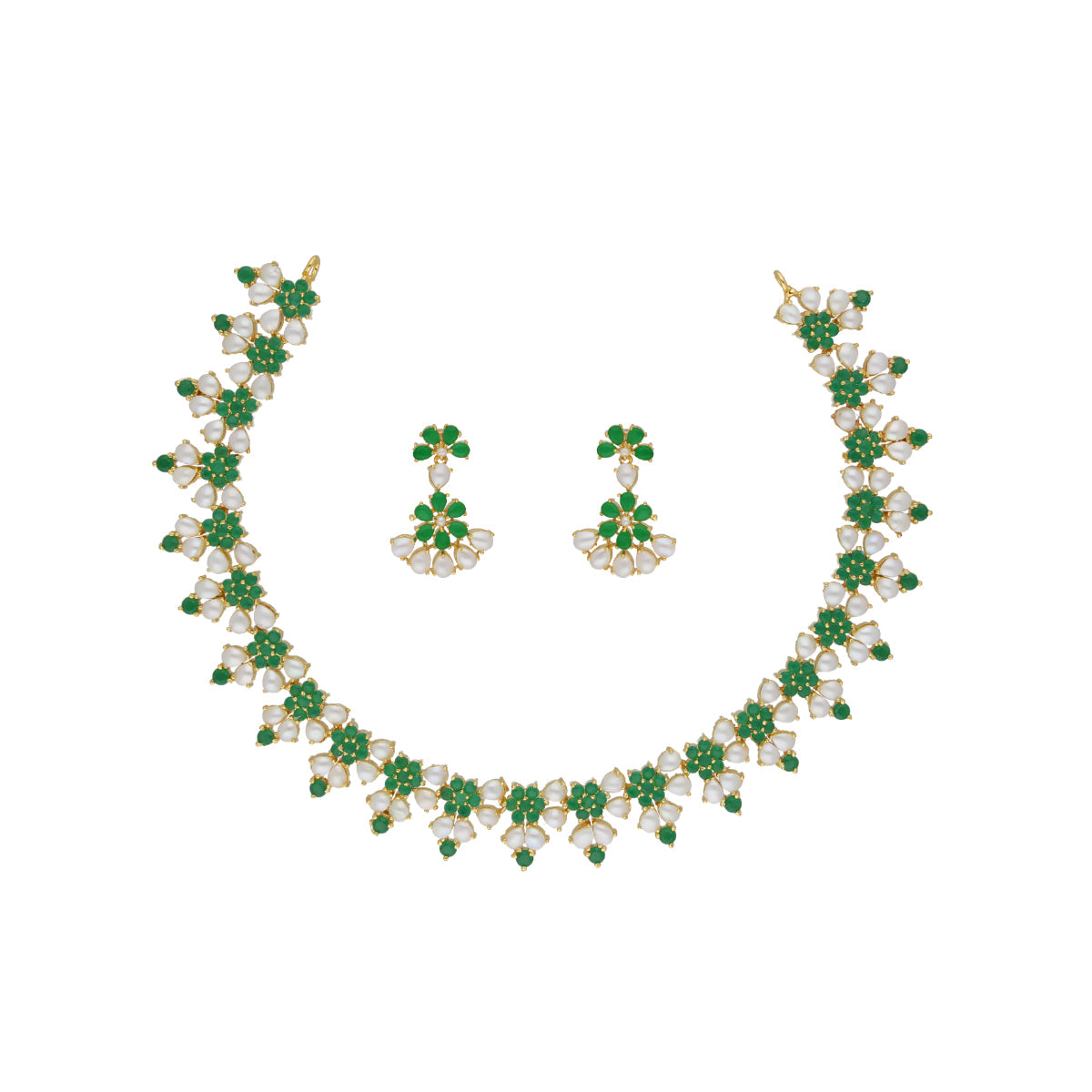 J Pearls Lopa 1 Line Oval Necklace Set - Real Pearl Jewelry - Swadesiicart